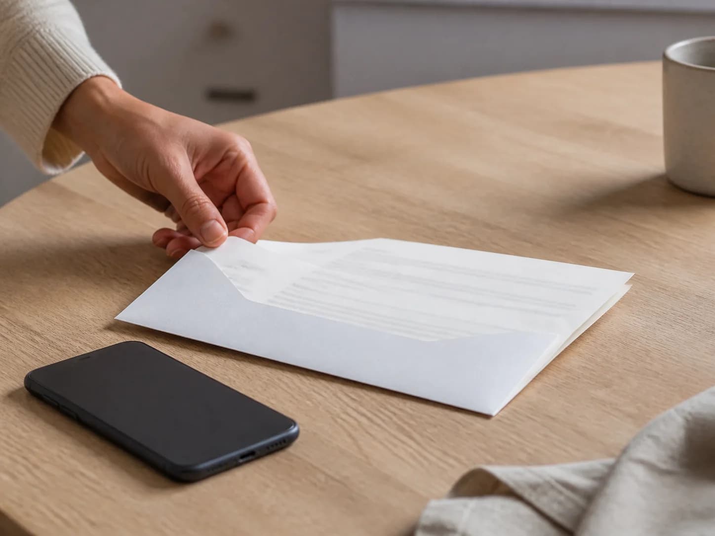 An opened letter and phone on a table, ready to review